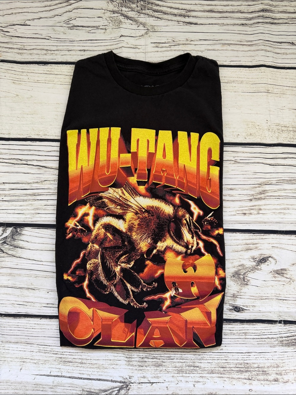 Wu-Tang Clan Graphic Tee - Black with Yellow & Orange Bee Print L
